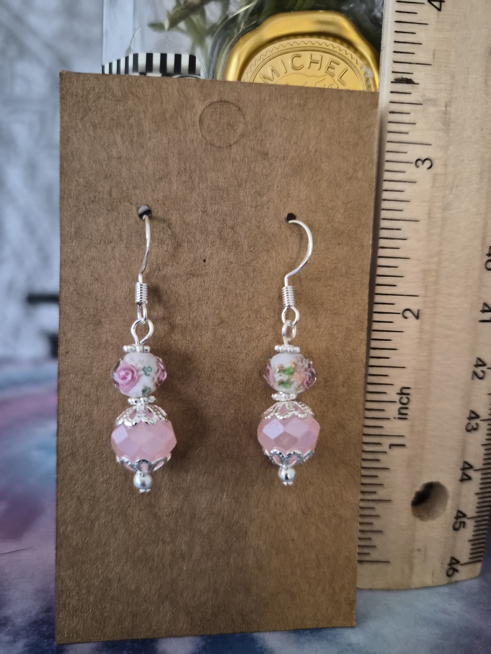 Handmade Pink Floral Drop Earrings - Women Jewelry